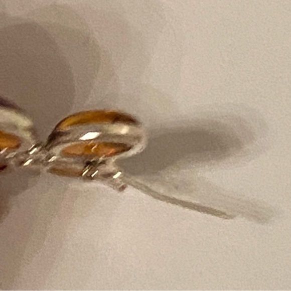 VINTAGE BROOCH PIN STERLING SILVER 925 AMBER 4 STONES YELLOW ORANGE BUTTERFLY - Picture 8 of 9
